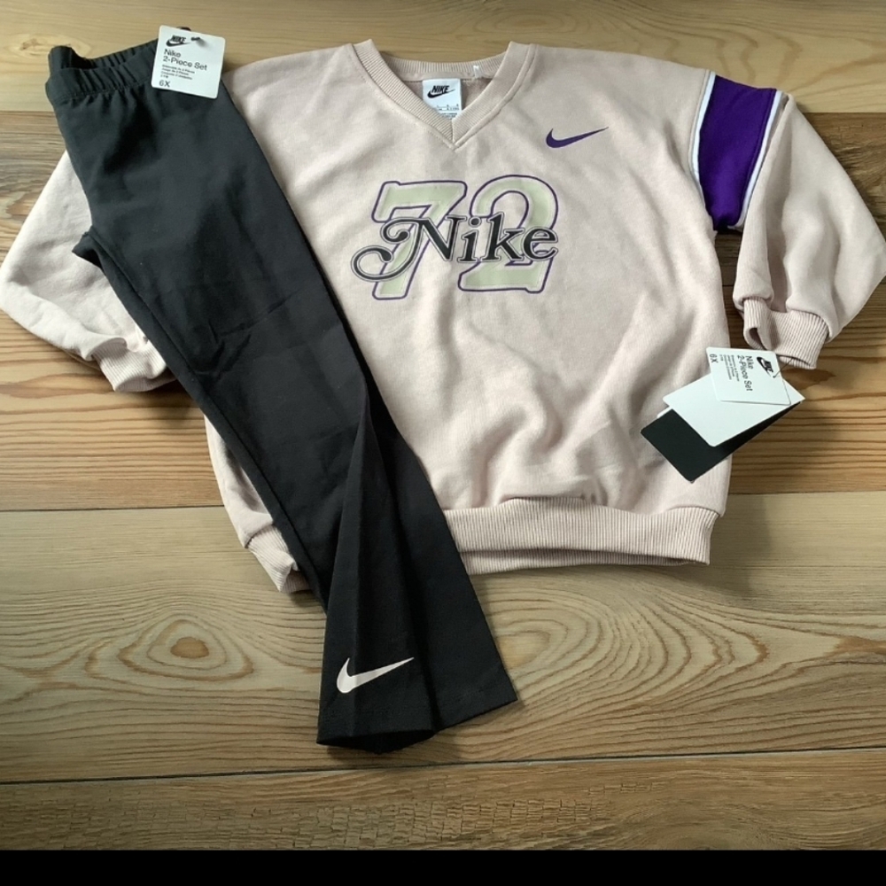 Nike Pink & Purple Sweatshirt with Black Leggings Kids Matching Set